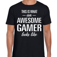 Awesome / geweldige gamer cadeau t-shirt zwart heren - thumbnail