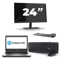 HP ProBook 640 G2 - Intel Core i3-6e Generatie - 14 inch - 8GB RAM - 240GB SSD - Windows 11 + 1x 24 inch Monitor