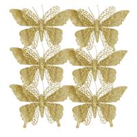 Kerstboomversiering Vlinder - 6x stuks - 16 cm - goud glitter - op clip