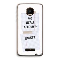 No Girls Allowed Unless: Motorola Moto Z Force Transparant Hoesje