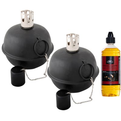 Tuimeltoorts/olielamp - zwart - 2x - met bio citronella lampenolie - citrusgeur Tuimeltoorts/olielamp - zwart - 2x - met bio citronella lampenolie - citrusgeur