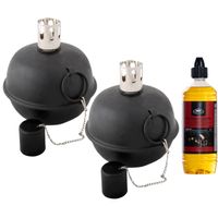 Tuimeltoorts/olielamp - zwart - 2x - met bio citronella lampenolie - citrusgeur - thumbnail