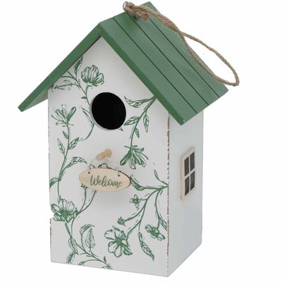 Vogelhuisje/nestkastjes wit/groen hout 22 cm - Vogelhuisjes