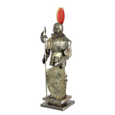 A TIN MODEL OF A KNIGHTS ARMOUR WITH AXE AND SHIELD