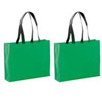 Draagtas / goodie- 2x stuks -bag / schoudertas / boodschappentas - groen - 40 x 32 x 11 cm