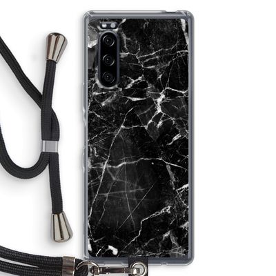 Zwart Marmer 2: Sony Xperia 5 Transparant Hoesje met koord