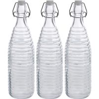 3x Glazen flessen transparant strepen met beugeldop 1000 ml