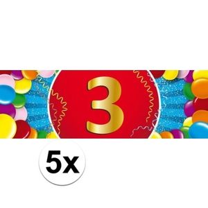 5x 3 Jaar leeftijd stickers verjaardag versiering   -