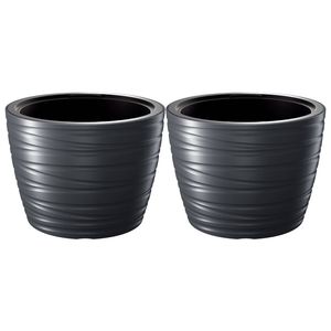 Prosperplast Plantenpot/bloempot Amazing - 2x - buiten/binnen - kunststof - antraciet - D37 x H28 cm - Plantenpotten