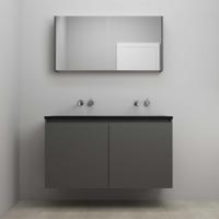 On-Line Badkamermeubelset - 120 cm - Bouwpakket - Greeploze Ladestructuur - Acryl Wastafel - zonder Kraangat - Spiegelkast - Mat Antraciet - V01