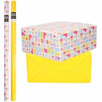 6x Rollen kraft inpakpapier happy birthday pakket - geel 200 x 70 cm - thumbnail