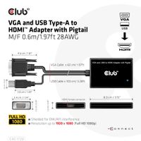 club3D CAC-1720 HDMI / USB / VGA Adapter [2x VGA-stekker, USB-stekker - 1x HDMI-bus] Zwart Met USB, Schroefbaar, Vergulde steekcontacten 0.6 m - thumbnail