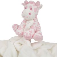 Suki Gifts pluche gevlekte giraffe knuffeldier - tuttel doekje - roze/wit - 30 cm - Knuffeldoek - thumbnail