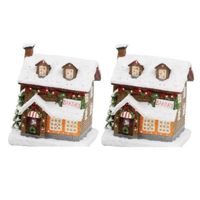 2x stuks kerstdorp kersthuisjes bakkerijen met verlichting 9 x 11 x 12,5 cm - Kerstdorpen - thumbnail