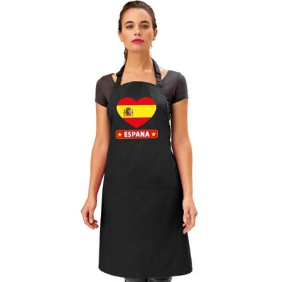 BBQ barbecueschort - Spanje hartjes vlag - keukenschort - zwart - volwassenen - cadeau