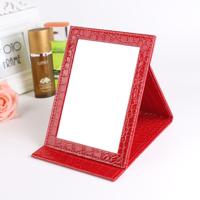 2 stks vierkante stand lederen make-up spiegel Alligator patroon draagbare cosmetische spiegel kleur: rood grootte: m15x 20.5 x 1.6 CM