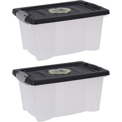 Opslagbak/opbergdoos/organizer - 2x - met deksel - kunststof - 9 Liter Opslagbak/opbergdoos/organizer - 2x - met deksel - kunststof - 9 Liter