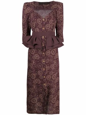 Ulyana Sergeenko robe volantée à logo imprimé - Marron