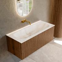 Badmeubel Mondiaz Kurve-Dlux | 110 cm | Meubelkleur Walnut | Wastafelkleur Frappe | Solid surface | Midden spoelbak | Zonder kraangat(en)