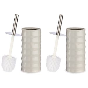 Set van 2x stuks toiletborstel/wc-borstel kiezelgrijs gestreept keramiek 31 cm