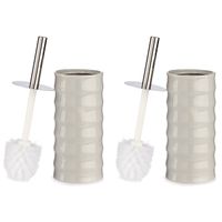 Set van 2x stuks toiletborstel/wc-borstel kiezelgrijs gestreept keramiek 31 cm