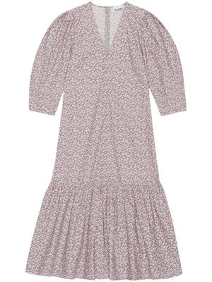 GANNI robe en coton biologique à fleurs - Gris