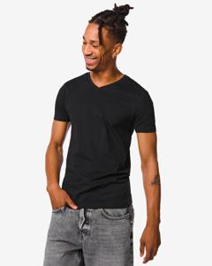 HEMA Heren T-shirt Slim Fit V-hals Zwart (zwart)