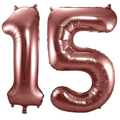 Grote folie ballonnen cijfer 15 in het brons 86 cm