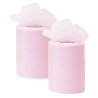 Tule stof op rol - 2x - lichtroze - 7.5cm x 20meter - Organza/mesh decoratie stoffen