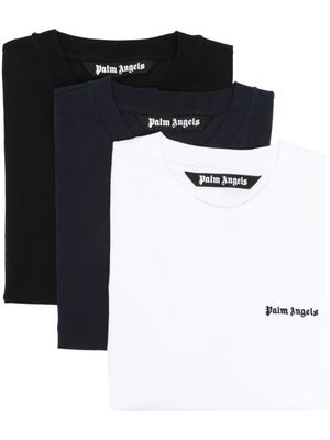 Palm Angels lot de trois t-shirts en coton à logo brodé - Bleu