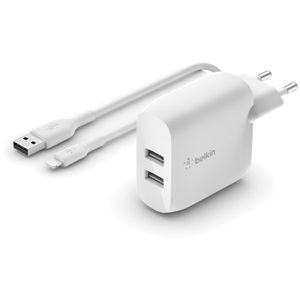 BOOSTCHARGE 2-poorts USB-A wandlader + Lightning/USB-A kabel Oplader