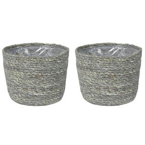 Set van 3x stuks plantenpot/bloempot van jute/zeegras diameter 15 cm en hoogte 12 cm ijsblauw/grijs