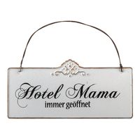 Clayre & Eef Tekstbord 21x15 cm Wit Ijzer Rechthoek Hotel Mama Wandbord Wit Wandbord