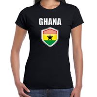 Ghana landen supporter t-shirt met Ghanese vlag schild zwart dames