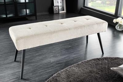 Design Bank BOUTIQUE 100cm beige corduroy zwarte metalen poten gestoffeerde bank - 45729