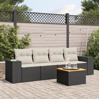 5-delige Loungeset met kussens poly rattan zwart