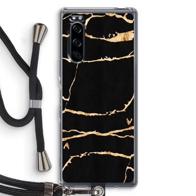 Gouden marmer: Sony Xperia 5 Transparant Hoesje met koord