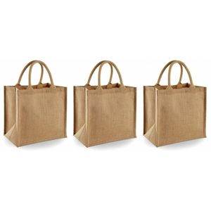 3x Jute boodschappentassen/shoppers 30 x 30 x 19 cm