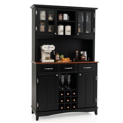 Keukenkast Keukenbuffet met 3 Laden Wijnrek Open Planken en Werkblad Buffetkast Hoge Kast met Verstelbare Planken Zwart