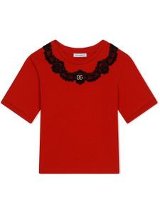 Dolce & Gabbana Kids t-shirt en coton à empiècements en dentelle - Rouge