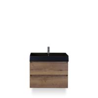 Maxx XL Badmeubelset 80 cm - Tabacco - Wastafel Kube Zwart 1 kraangat