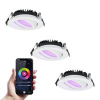 Set van 3 Rome smart inbouwspots - IP44 Waterdicht - 6 Watt 480 lumen - Kantelbaar - Lage inbouwdiepte 27mm - Wifi + Bluetooth - RGBWW - Google Home, Amazon Alexa en Siri - Wit - Voor binnen en buiten