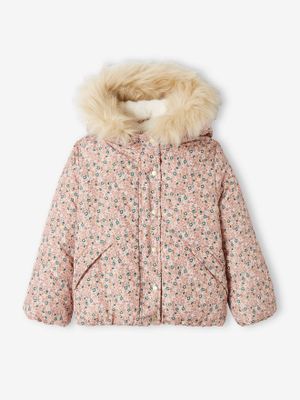 Korte donsjas met capuchon en bloemenprint voor meisjes licht lila