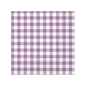 Servetten Vichy Karo - 20x stuks - 3-laags - paars/wit geblokt - 33 x 33 cm - Lente/pasen