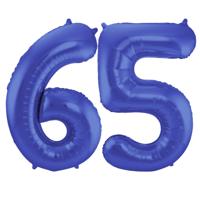 Folat Folie ballonnen - 65 jaar cijfer - blauw - 86 cm - leeftijd feestartikelen - verjaardag