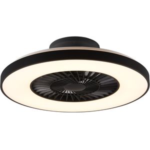 LED Plafondlamp met Ventilator - Plafondventilator - Trion Halma - 40W - Aanpasbare Kleur - Afstandsbediening - Dimbaar - Rond - Mat Zwart - Kunststof