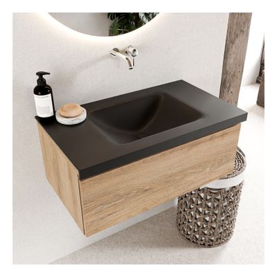 Mondiaz Bukla 80cm badmeubel modulair kleur washed oak 1 lade met wastafel midden zonder kraangat kleur urban