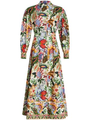 ETRO robe-chemise longue en coton à fleurs - Blanc
