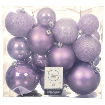 Kerstballen - 26x st - lila paars - 6-8-10 cm - kunststof - kerstversiering
