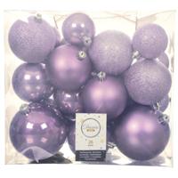 Kerstballen - 26x st - lila paars - 6-8-10 cm - kunststof - kerstversiering
